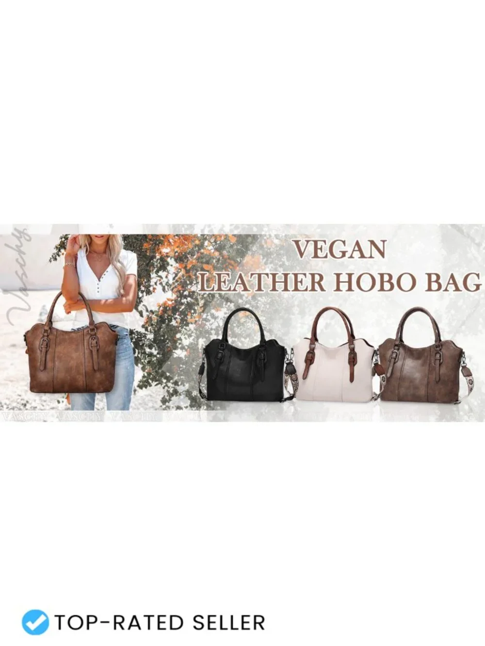 VASCHY Hobo Purse for Women Two-Strap Top Handle Satchel Vegan Leather